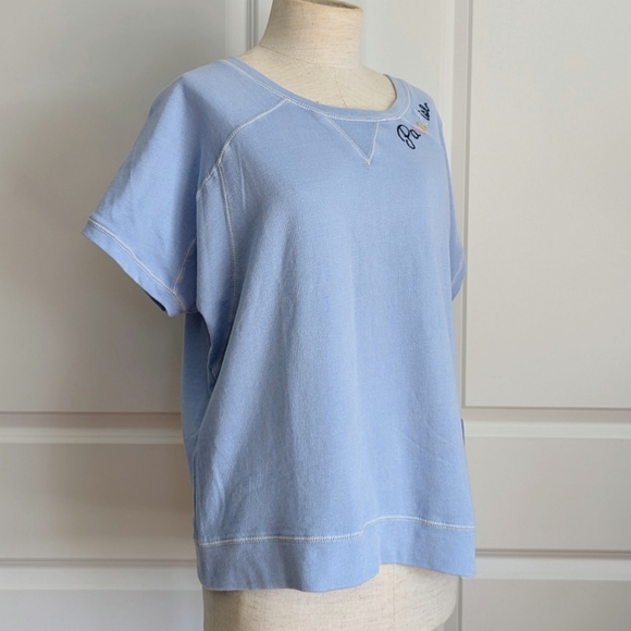 PJ Salvage Paradise Embroider Sweatshirt Short Sleeve Lightweight Sky Blue L NWT - Picture 5 of 11
